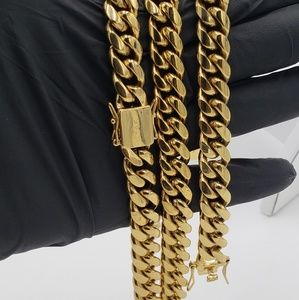 12mm 14k gold plated Cuban link set